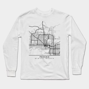 PHOENIX ARIZONA BLACK CITY STREET MAP ART Long Sleeve T-Shirt